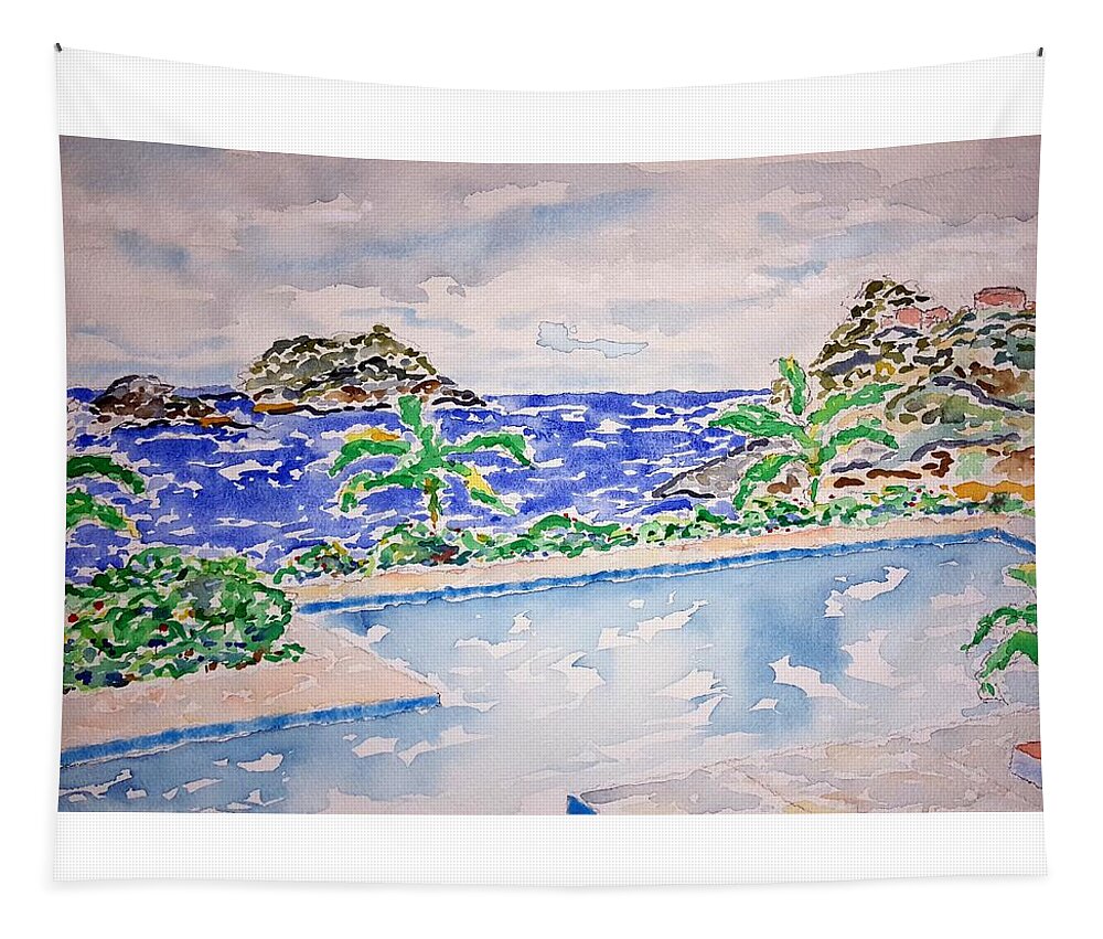 Watercolor Tapestry featuring the painting Pacific Pool by John Klobucher