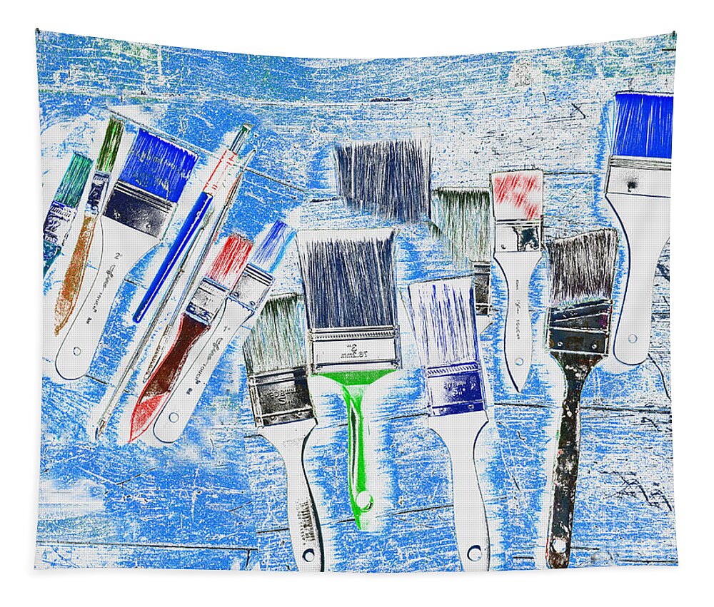Paintbrushes Tapestry featuring the mixed media Paintbrush Abstract by Kae Cheatham