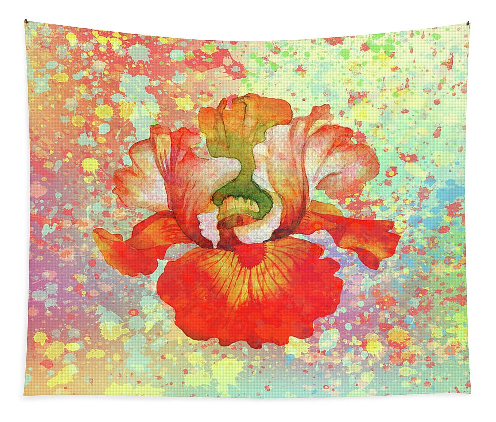 Iris Tapestry featuring the digital art Paint Splattered Iris by Rosalie Scanlon