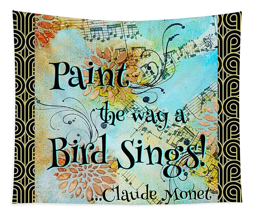 Birdsong Tapestry featuring the mixed media Paint the Way a Bird Sings by Zan Savage