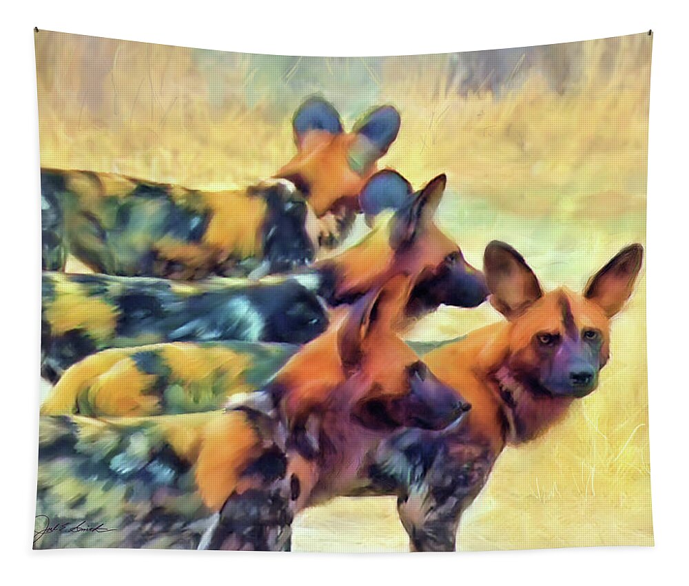 Wild Dogs Tapestry featuring the painting Painted Dogs  by Joel Smith