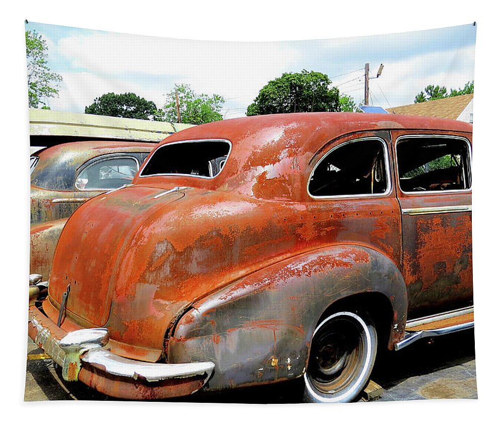Cadillac Tapestry featuring the photograph Pair of Rusty 1947 Cadillac Imperial Limos by Linda Stern