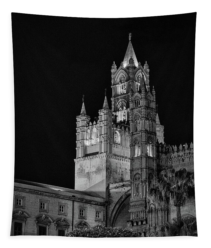 Italy Tapestry featuring the photograph Palermo Cathedral at Night by Monroe Payne