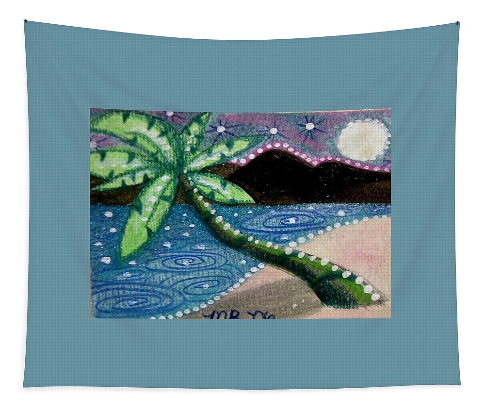 Palm Tree Tapestry featuring the painting Palm At Night by Monica Resinger