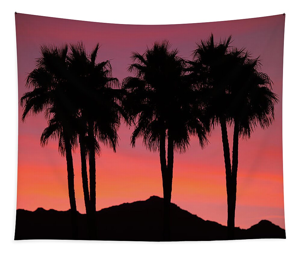 Coachella Valley Tapestry featuring the photograph Amigos - Palm Tree Silhouettes - Sunset - Palm Desert - Coachella - CA. by Bonnie Colgan