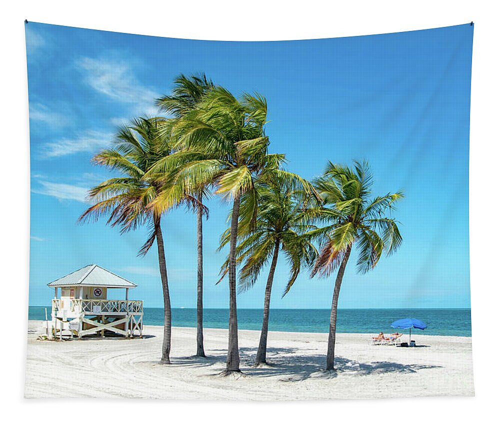 Palm Trees Tapestry featuring the photograph Palm Trees on the Beach, Key Biscayne, Florida by Beachtown Views