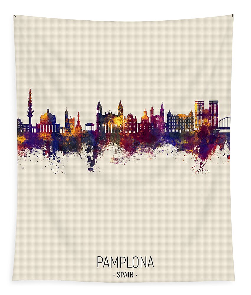 Pamplona Tapestry featuring the digital art Pamplona Spain Skyline #12 by Michael Tompsett