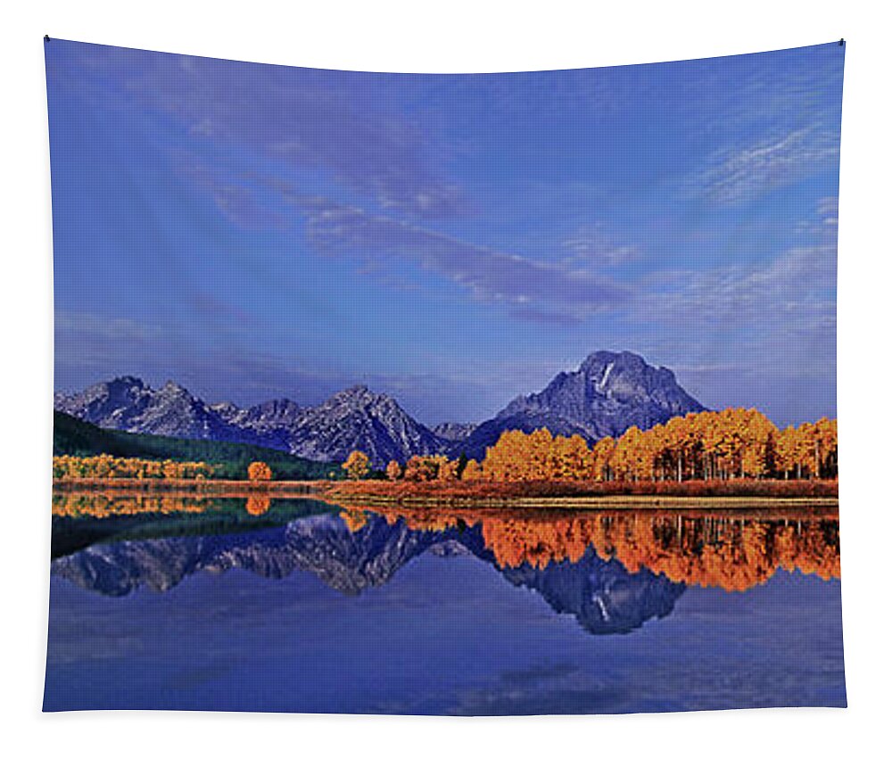 Dave Wellling Tapestry featuring the photograph Panorama Fall Morning Oxbow Bend Grand Tetons by Dave Welling