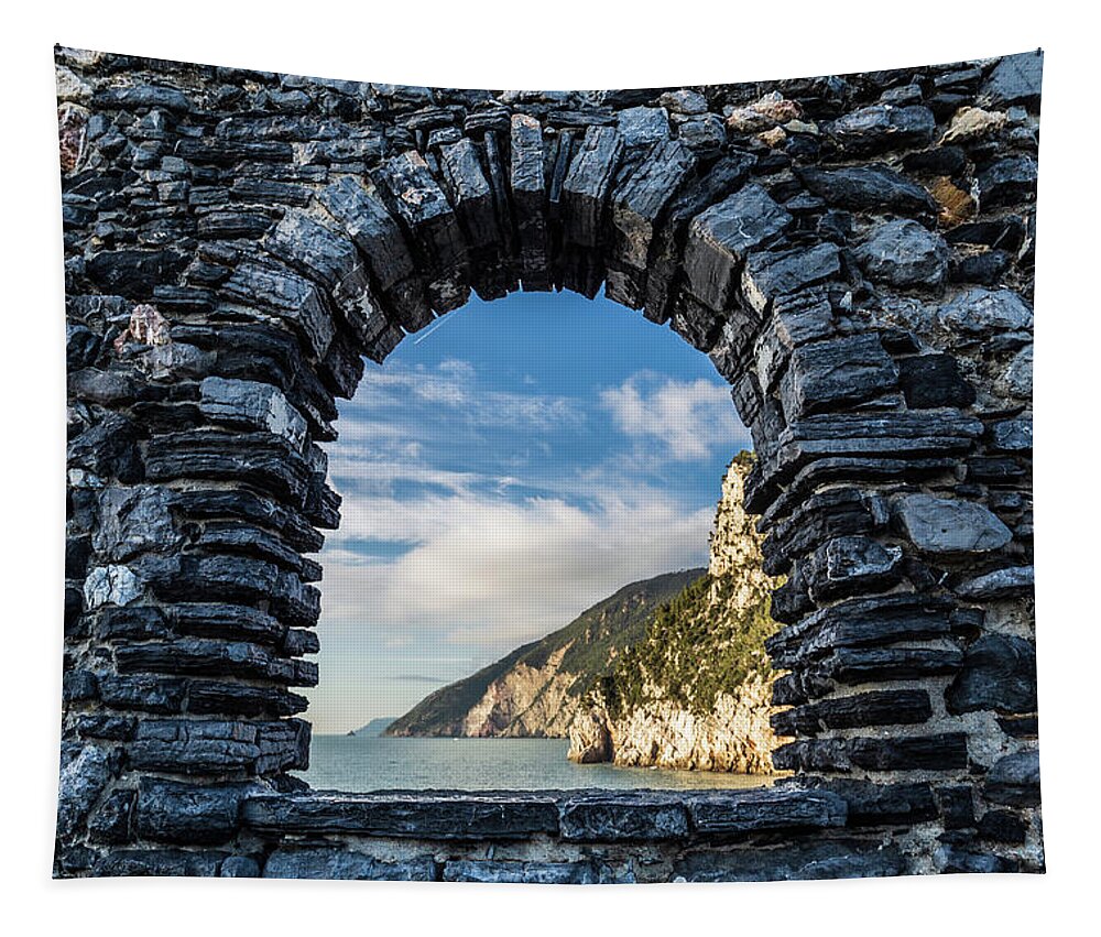 Window Tapestry featuring the photograph Panorama of Byron's Grotto in Porto Venere by Fabiano Di Paolo