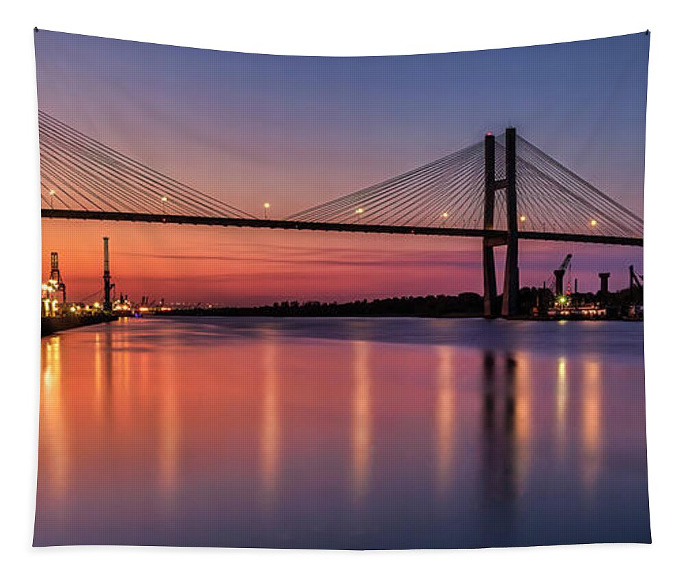 Savannah Tapestry featuring the photograph Panorama of Savannah River sunset by Shelia Hunt