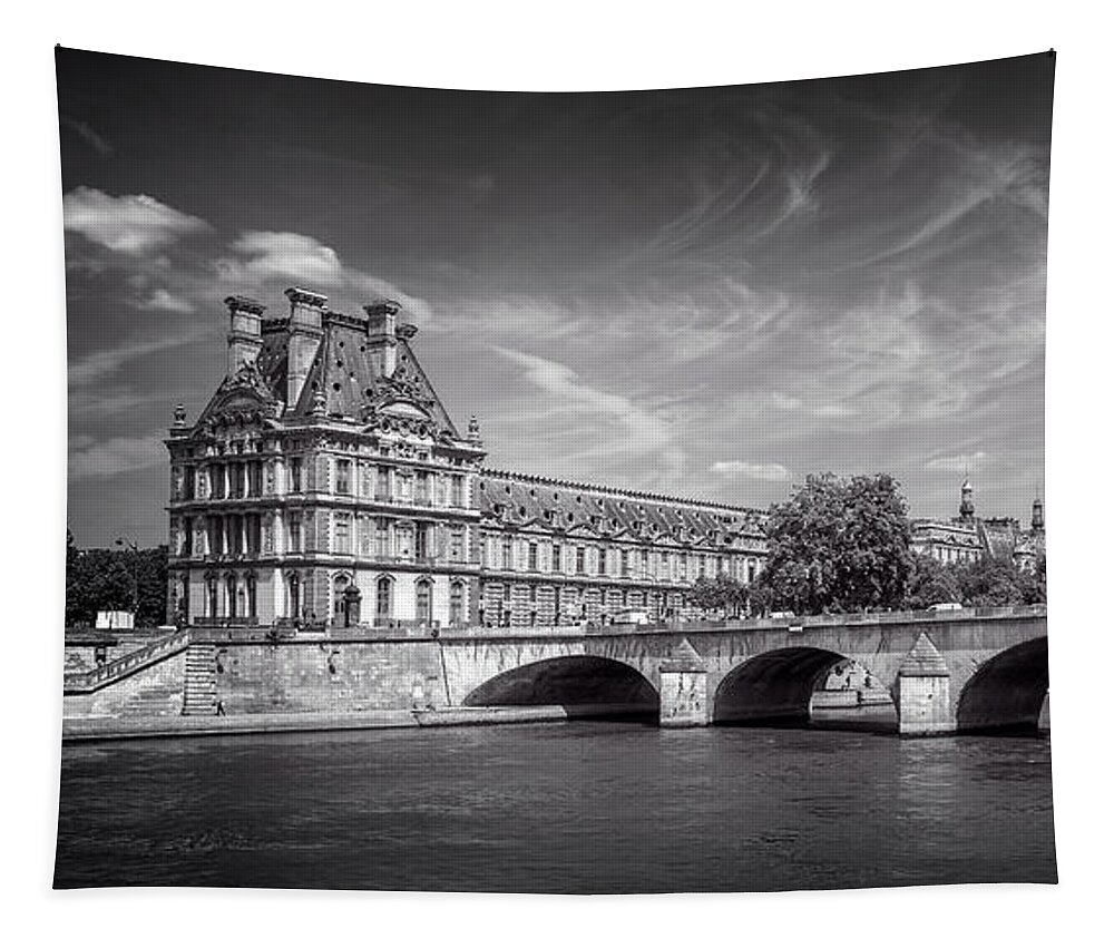 Paris Tapestry featuring the photograph Panorama of the Louvre and the Seine river by Delphimages Paris Photography