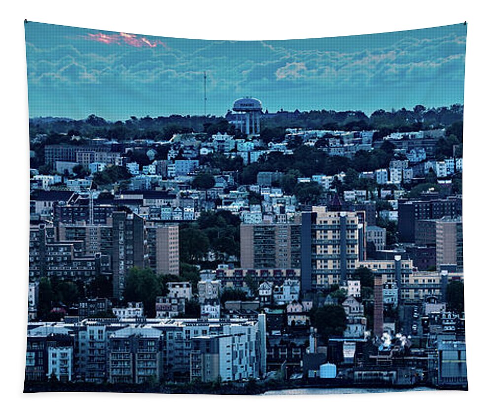 Hudson River Tapestry featuring the photograph Panoramic Sunrise over Yonkers by Kevin Suttlehan