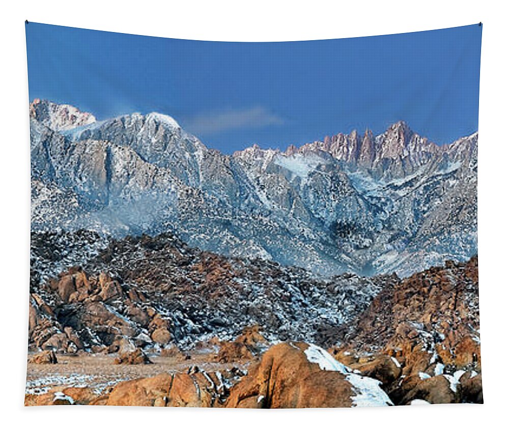 Dave Welling Tapestry featuring the photograph Panoramic Winter Sunrise Alabama Hills Eastern Sierras by Dave Welling