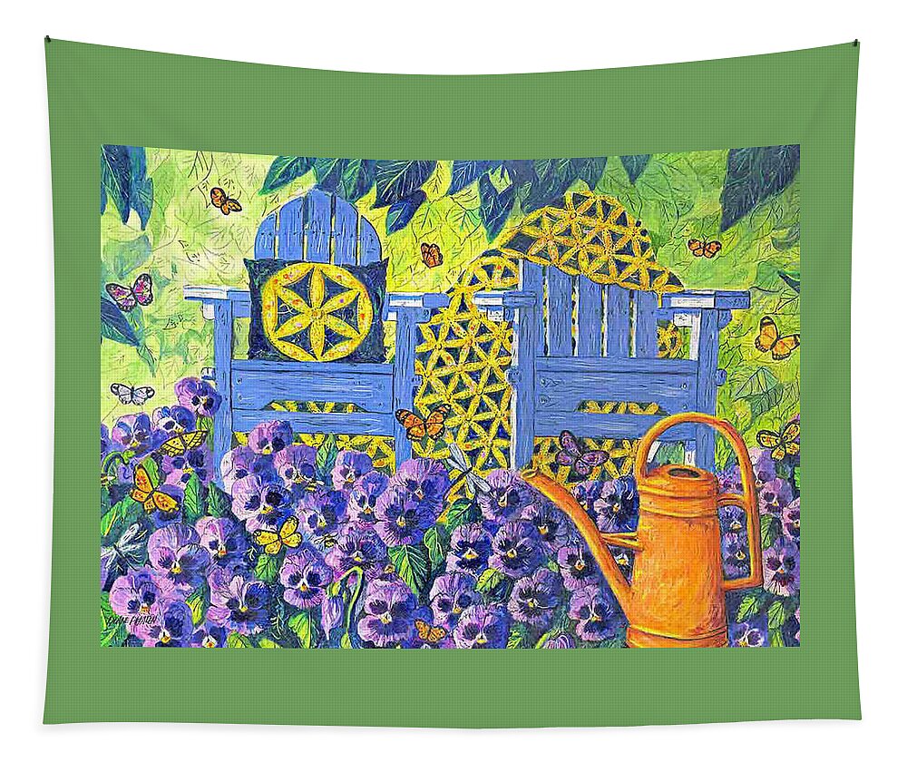 Purple Pansies Tapestry featuring the painting Pansy Quilt Garden by Diane Phalen