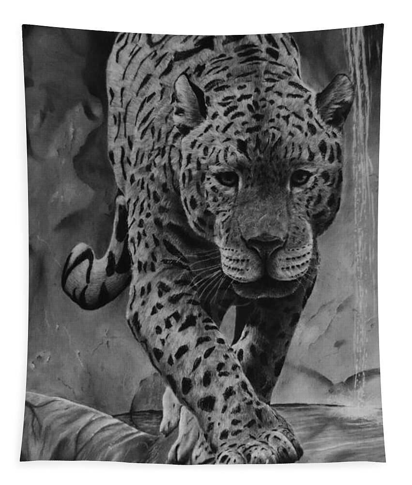 Jaguar Drawing Tapestry featuring the drawing Panthera by Greg Fox