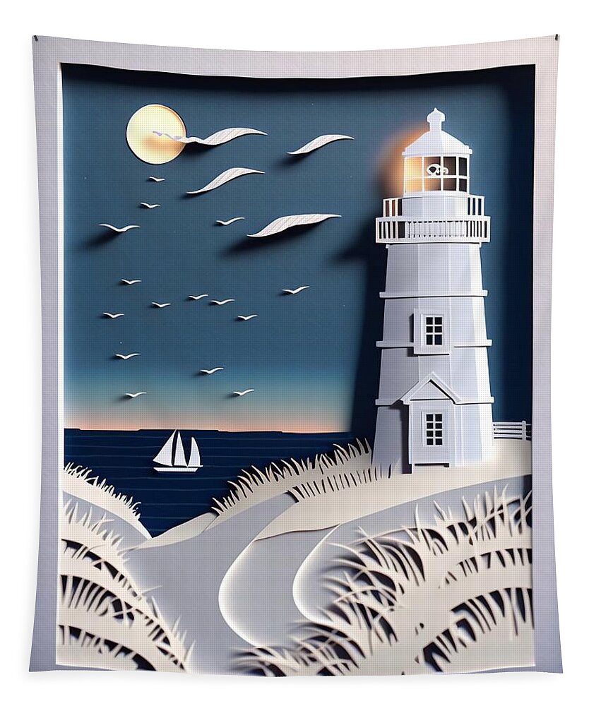 Nantucket Tapestry featuring the digital art Paper Lighthouse by Nickleen Mosher