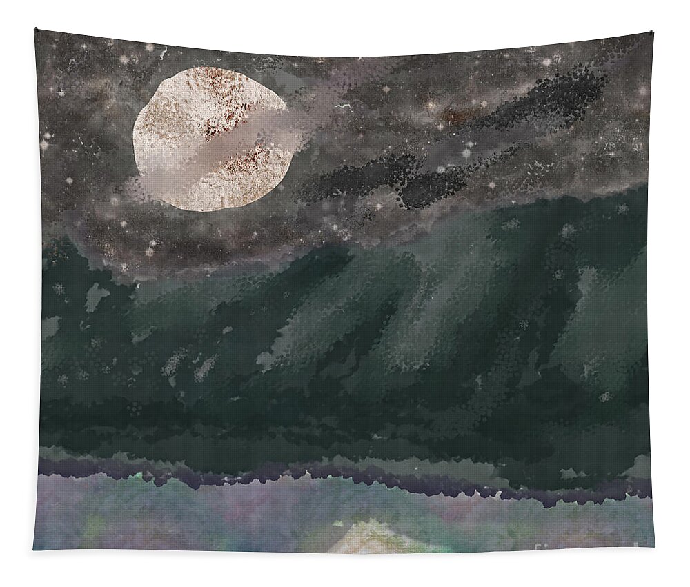 Full Moon Tapestry featuring the digital art Paper Moon above a Mountain Lake by Bentley Davis