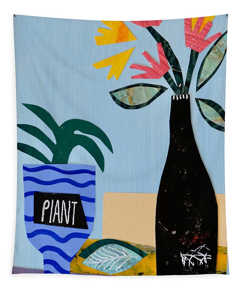 Flowers Tapestry featuring the mixed media Paper Plant by Julia Malakoff