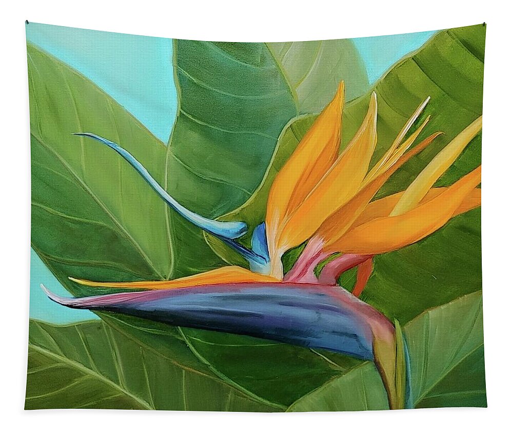 Bird Of Paradise Flower Tapestry featuring the painting Paradise Bloom by Connie Rish