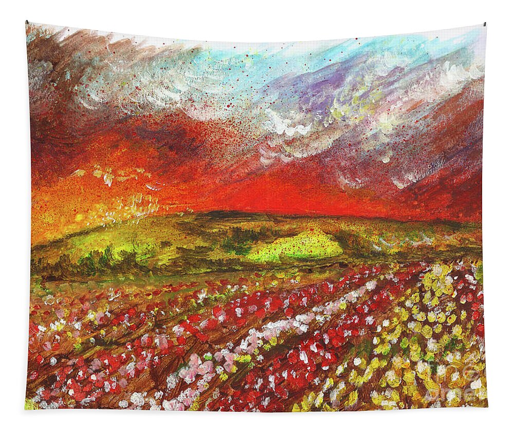 Poppy Field Tapestry featuring the painting Paradise in Poppy Fields by Remy Francis