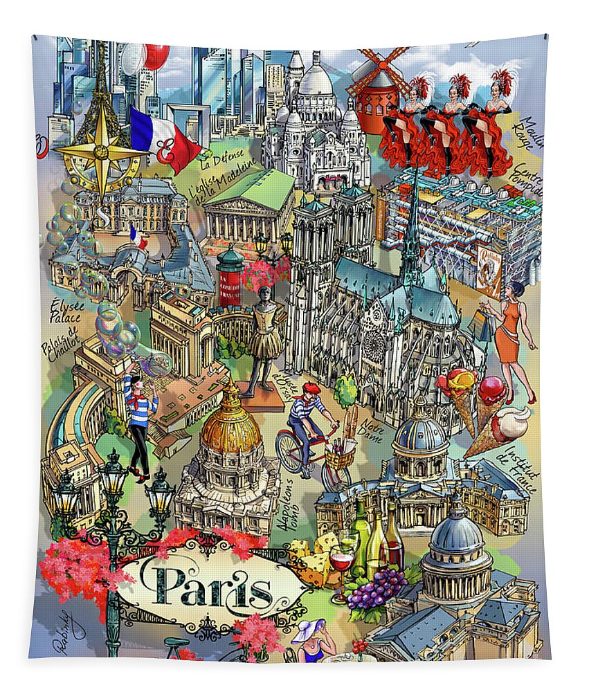 Paris Tapestry featuring the digital art Paris Theme - II by Maria Rabinky