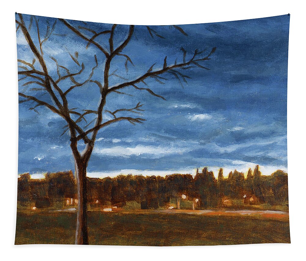 Landscape Tapestry featuring the painting Park at night by Janet Yu