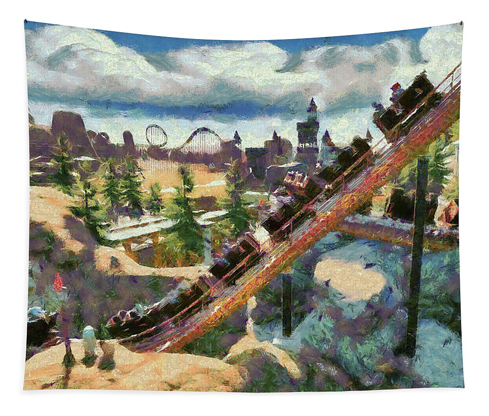 Theme Park Miners Train Tapestry featuring the digital art Park Miners' Train by Caito Junqueira