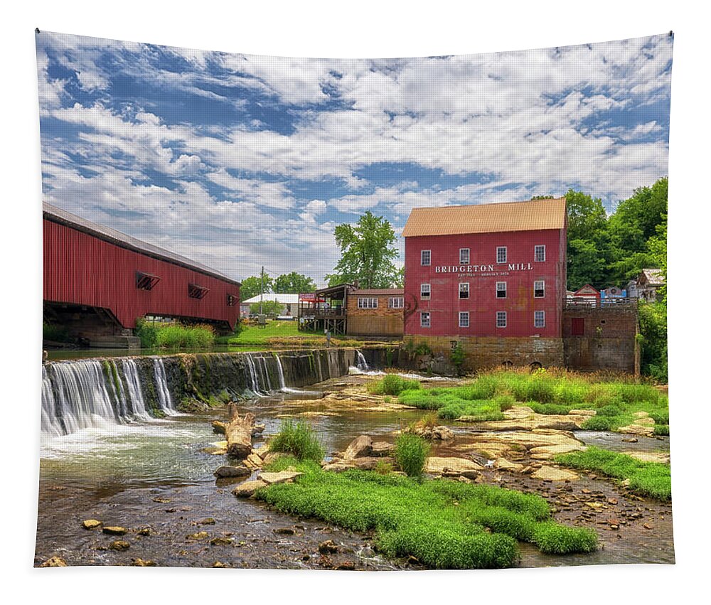 Parke County Tapestry featuring the photograph Parke County, Indiana - Bridgeton Mill and Covered Bridge by Susan Rissi Tregoning