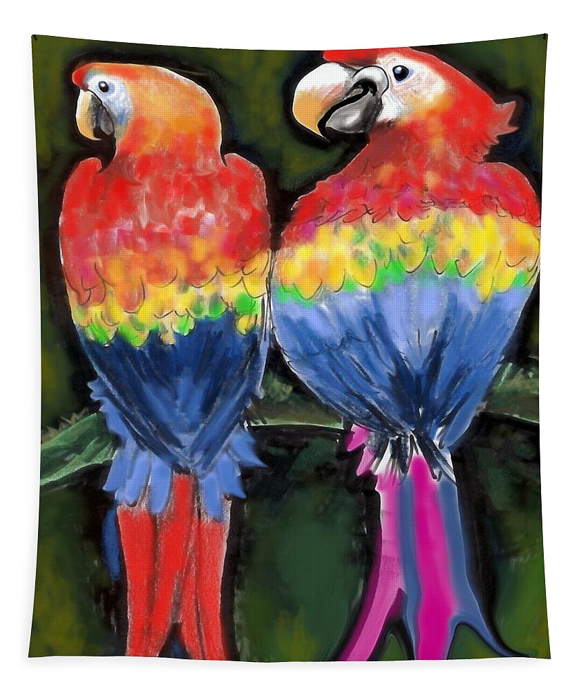 Parrot Tapestry featuring the painting Parrots by Kevin Middleton