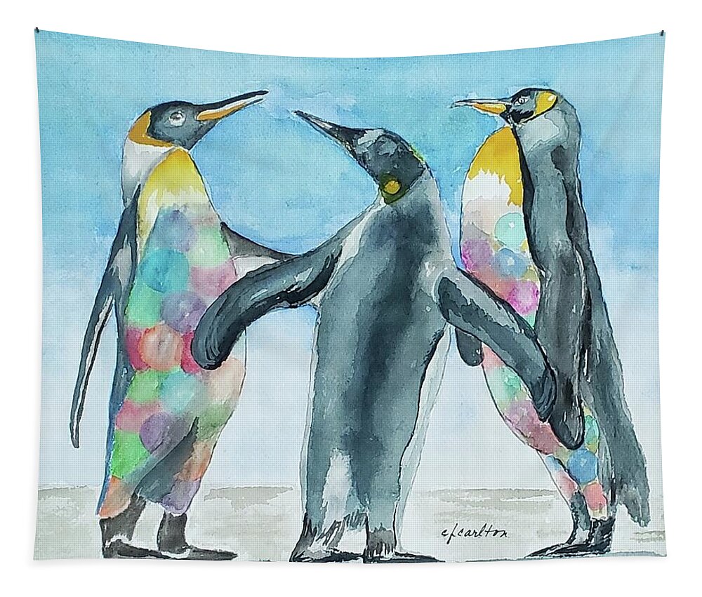Penguins Tapestry featuring the painting Parti Penguins by Claudette Carlton