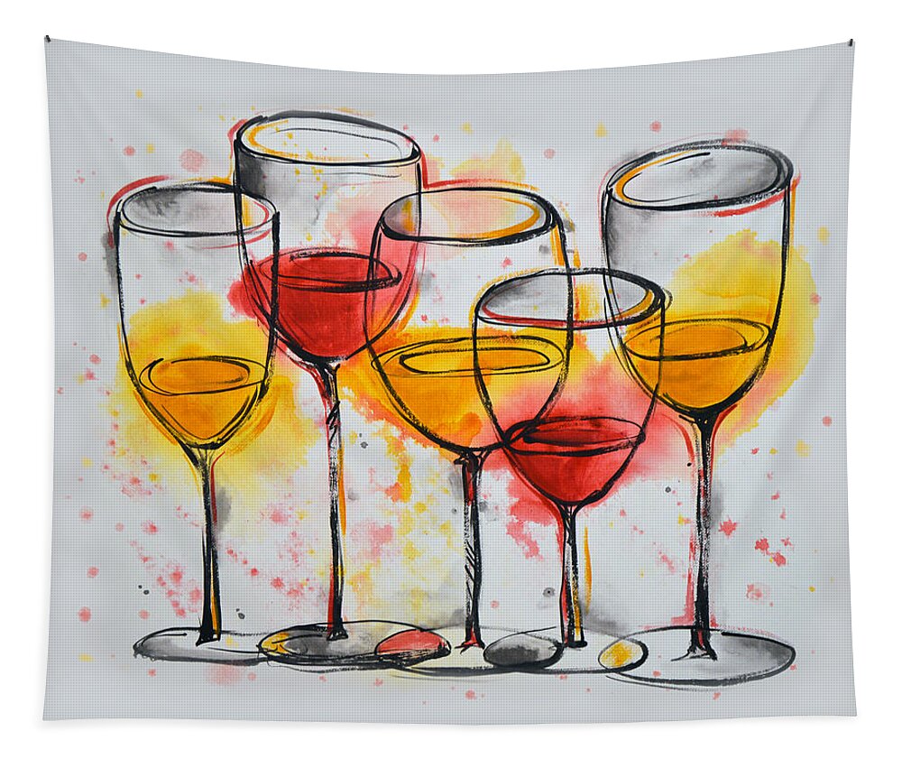 Wine Tapestry featuring the painting Party of Five by Amy Giacomelli