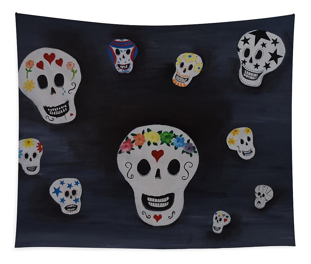 Skull Tapestry featuring the painting Party of Ten by Charla Van Vlack