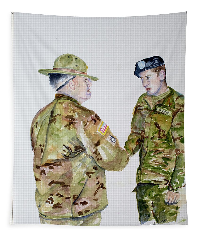 Soldier Tapestry featuring the painting Passing the Baton by Barbara F Johnson
