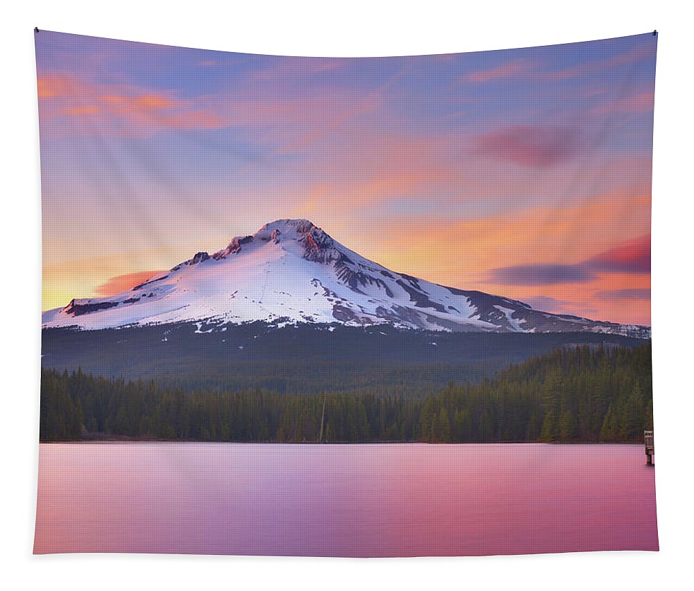Trillium Lake Tapestry featuring the photograph Pastel Sunset by Darren White