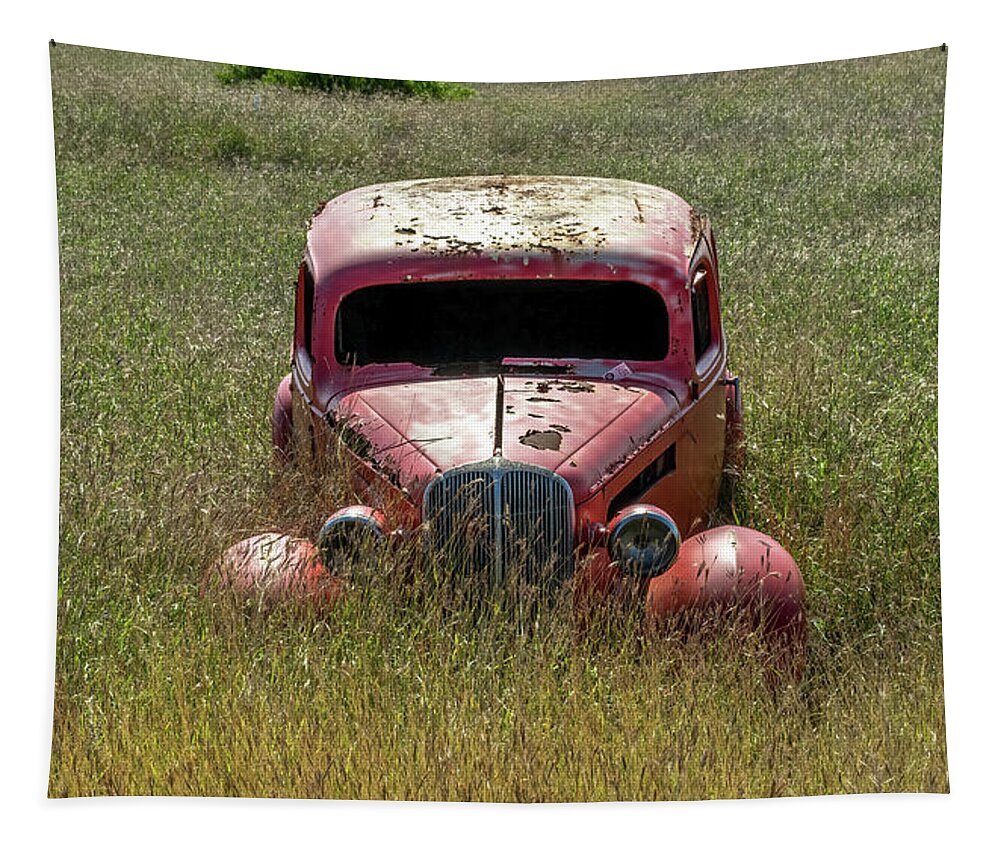 Classic Car Tapestry featuring the photograph Pastoral Metal Sculpture by Steven Sparks