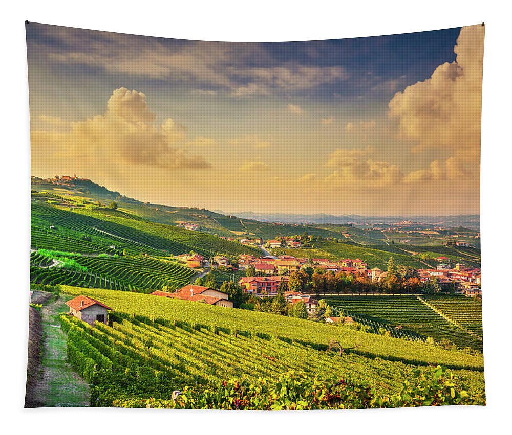 Vineyards Tapestry featuring the photograph Path between the vineyards. Langhe region, Barolo by Stefano Orazzini