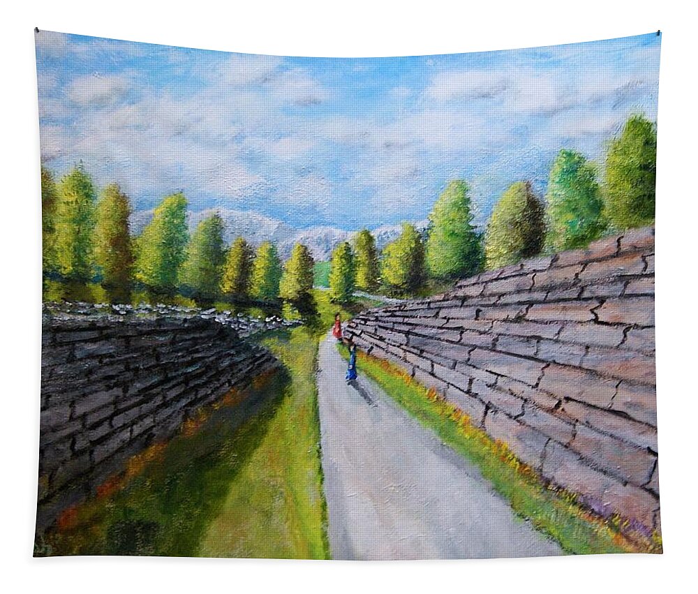 Landscape Tapestry featuring the painting Between The Walls Path by Gregory Dorosh
