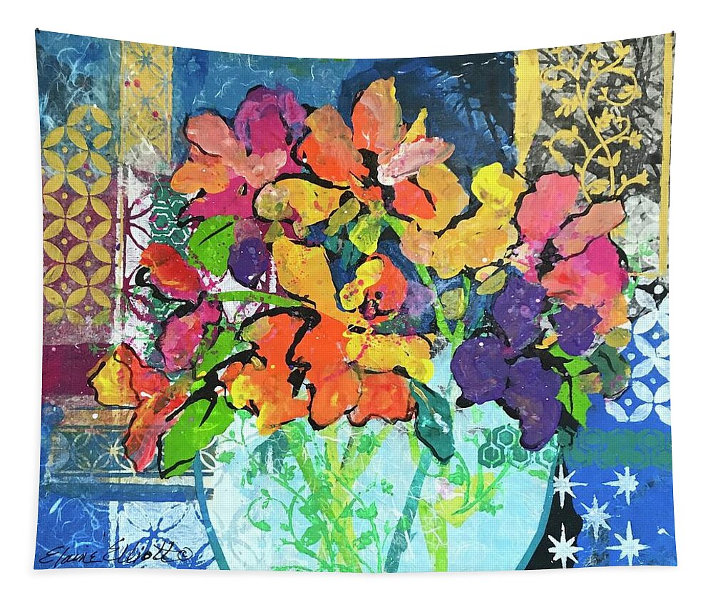 Mixed Flower Bouquet Tapestry featuring the painting Patio Profusion by Elaine Elliott