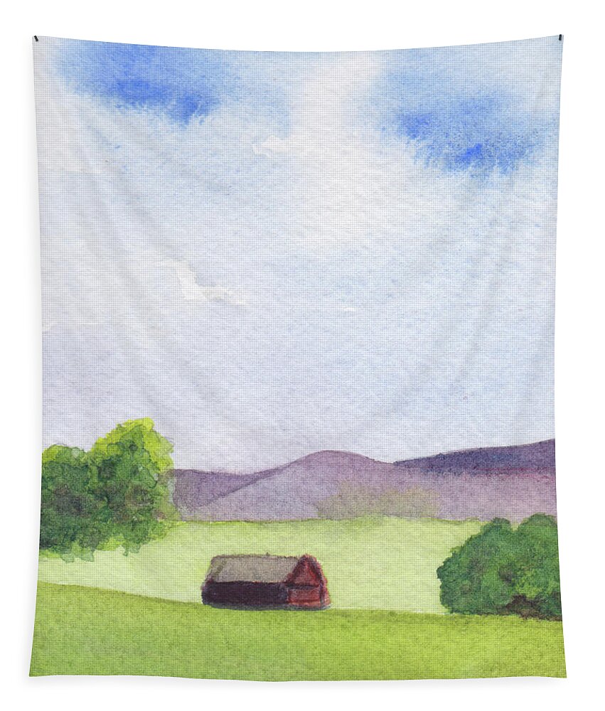 Berkshires Tapestry featuring the painting Pause at Barn by Anne Katzeff