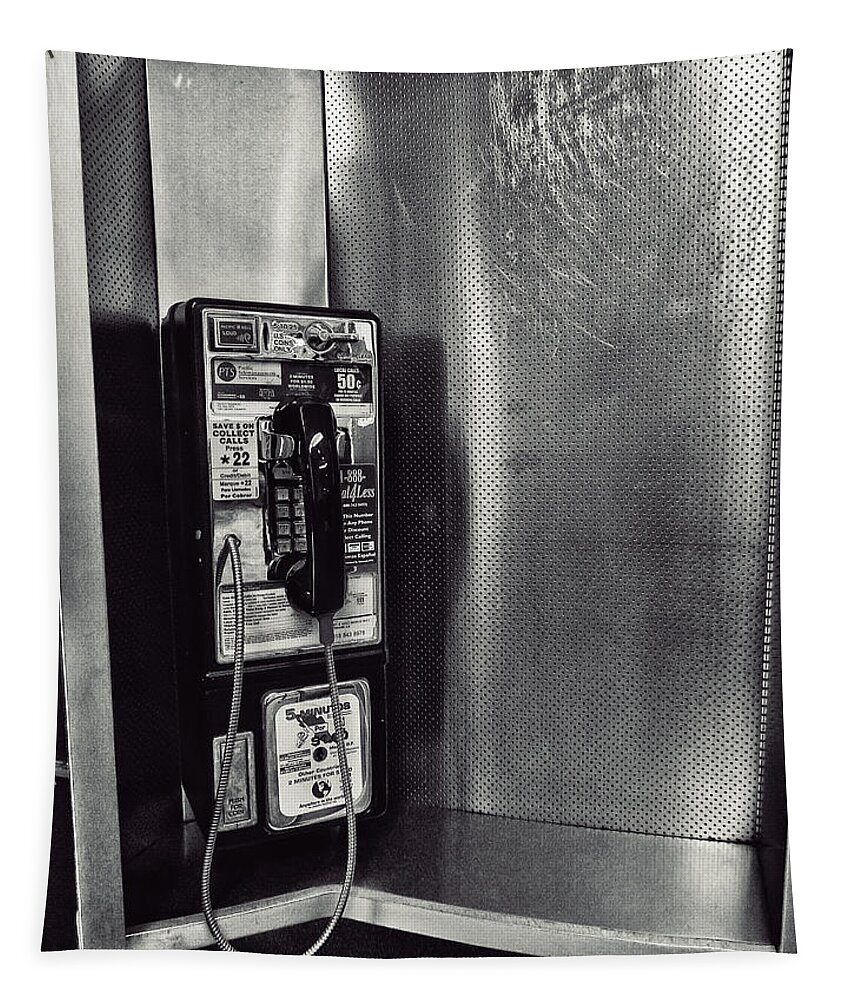 Black And White Tapestry featuring the photograph Payphone Black and White by David Zumsteg