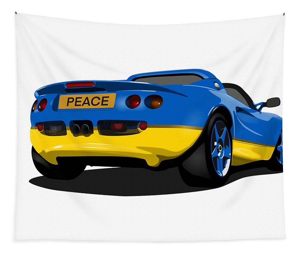 Peace Tapestry featuring the digital art Peace Please - S1 Series One Elise Classic Sports Car by Moospeed Art