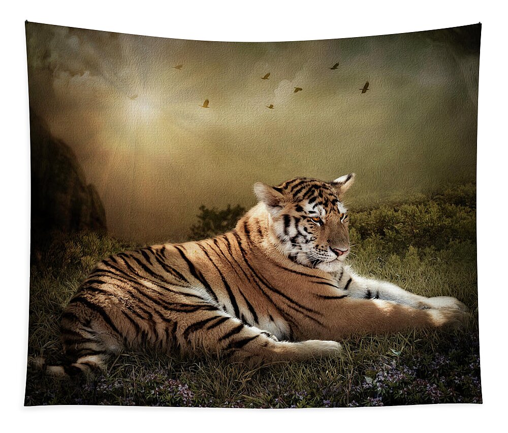 Bengal Tiger Tapestry featuring the digital art Peaceful Resolve by Maggy Pease