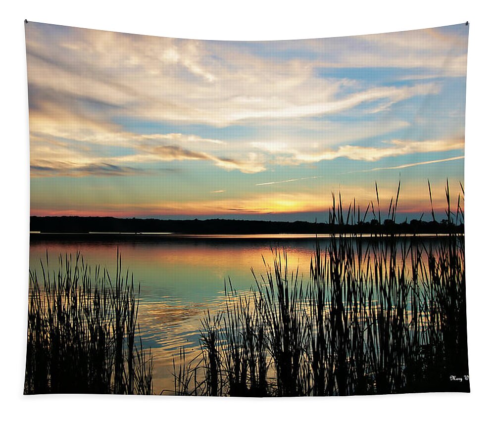 Lake Sunset Tapestry featuring the photograph Peaceful Sunset by Mary Walchuck