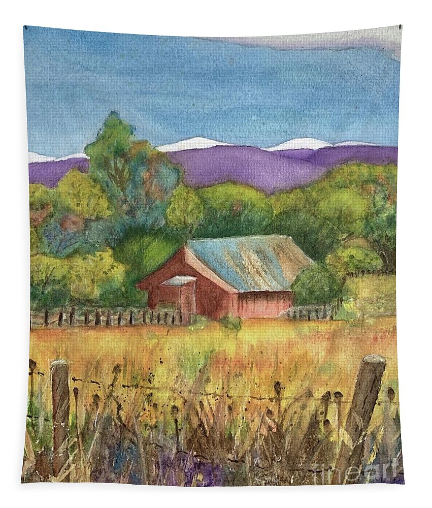 Barn Tapestry featuring the painting Peaceful Valley by Sue Carmony