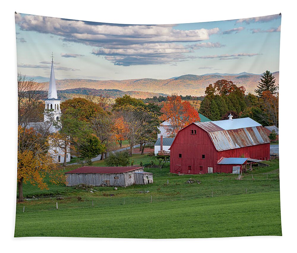 Vermont Tapestry featuring the photograph Peacham Vermont - Autumnal View from Village by Photos by Thom