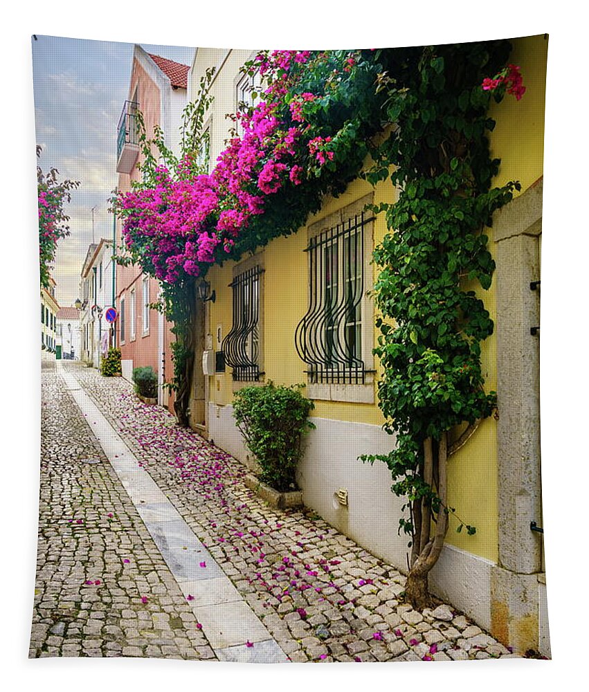 Cascais Tapestry featuring the photograph Pedestrian street in Cascais by Alexey Stiop