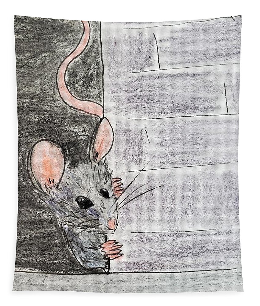 Mouse Tapestry featuring the painting Peeking Mouse by C E Dill