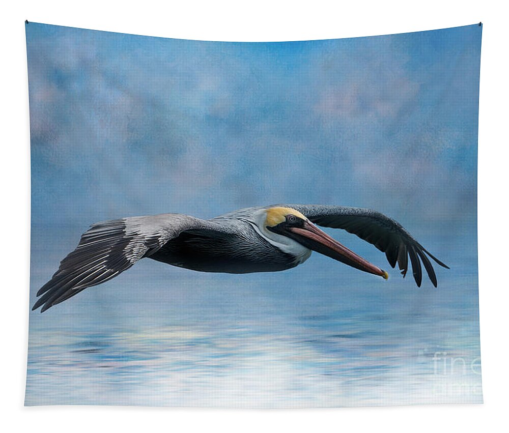 Digitalart Tapestry featuring the photograph Pelican Glide by Ed Taylor