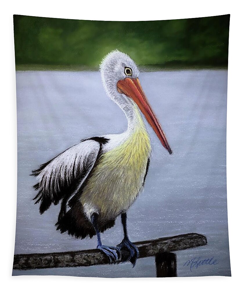 Pelican Tapestry featuring the drawing Pelican by Marlene Little
