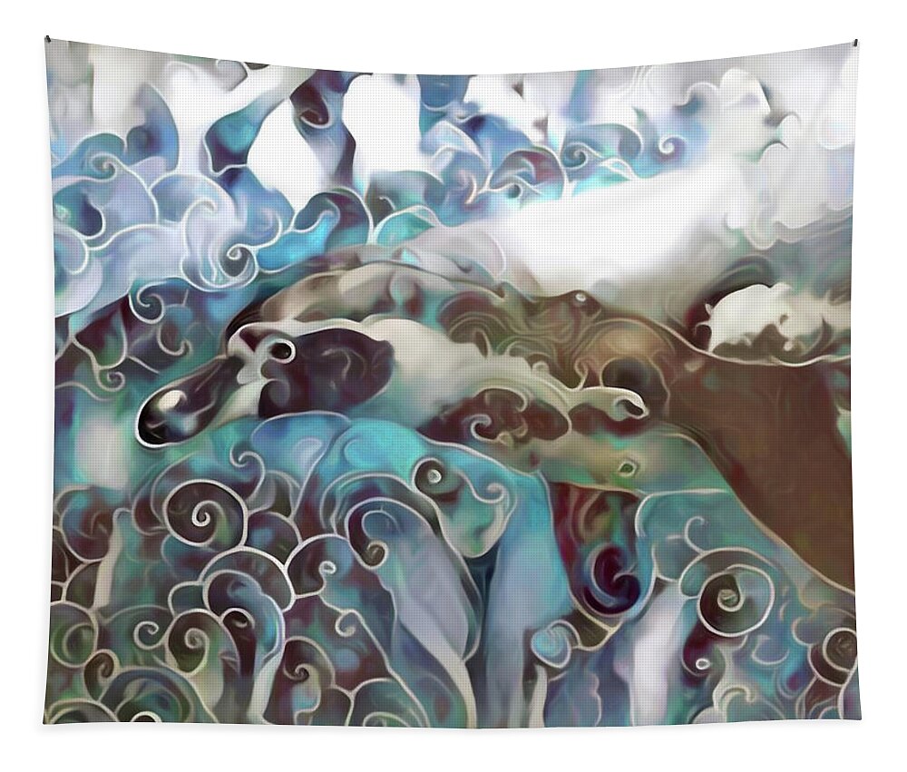 Penguin Tapestry featuring the digital art Penguin in the Surf by Susan Maxwell Schmidt
